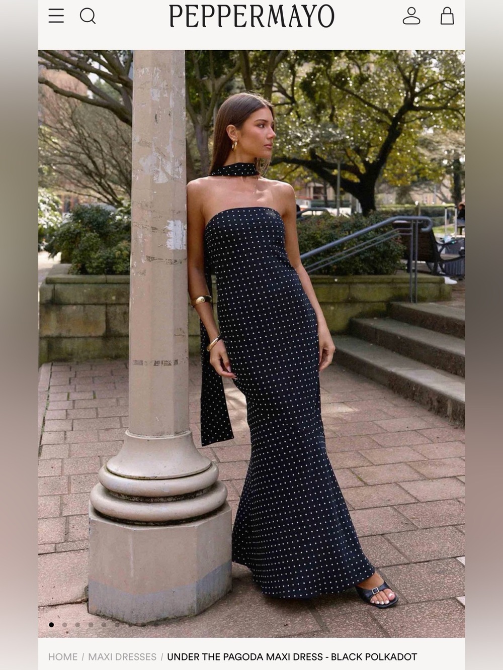 Peppermayo Black Polka Dot Strapless Maxi Dress